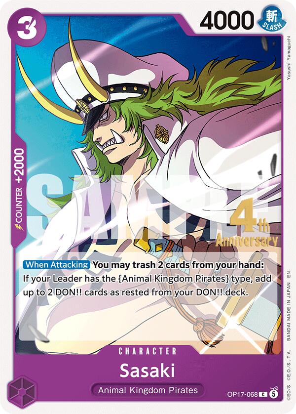 Sasaki OP17-068 card from The World's Strongest Warriors Release Event Cards