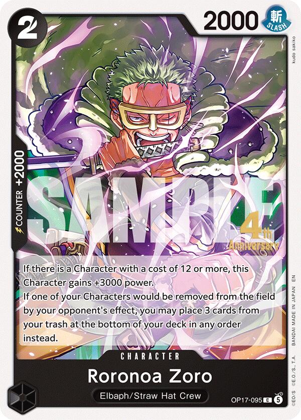 Roronoa Zoro OP17-095 card from The World's Strongest Warriors Release Event Cards