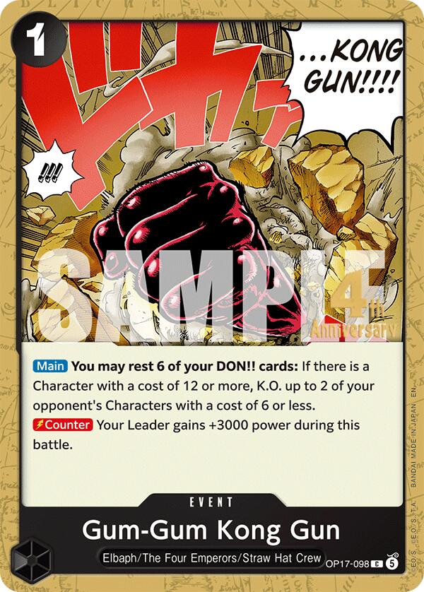 Gum-Gum Kong Gun OP17-098 card from The World's Strongest Warriors Release Event Cards