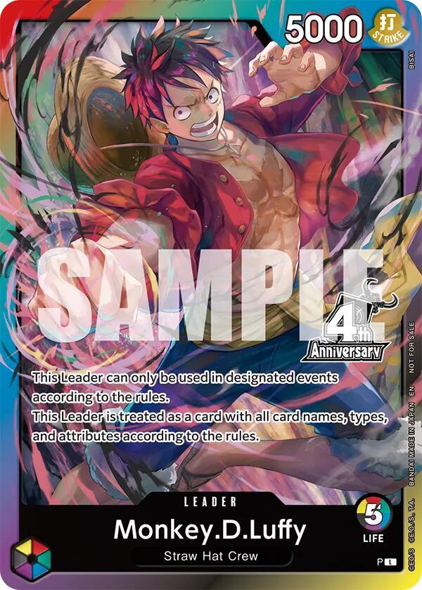 Monkey.D.Luffy (4th Anniversary Leader Card) card from One Piece Promotion Cards