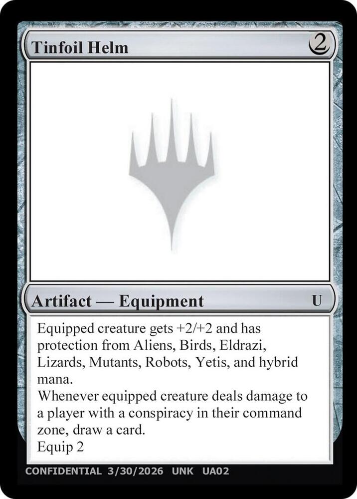 Tinfoil Helm card from Un-Known Event Playtest Cards