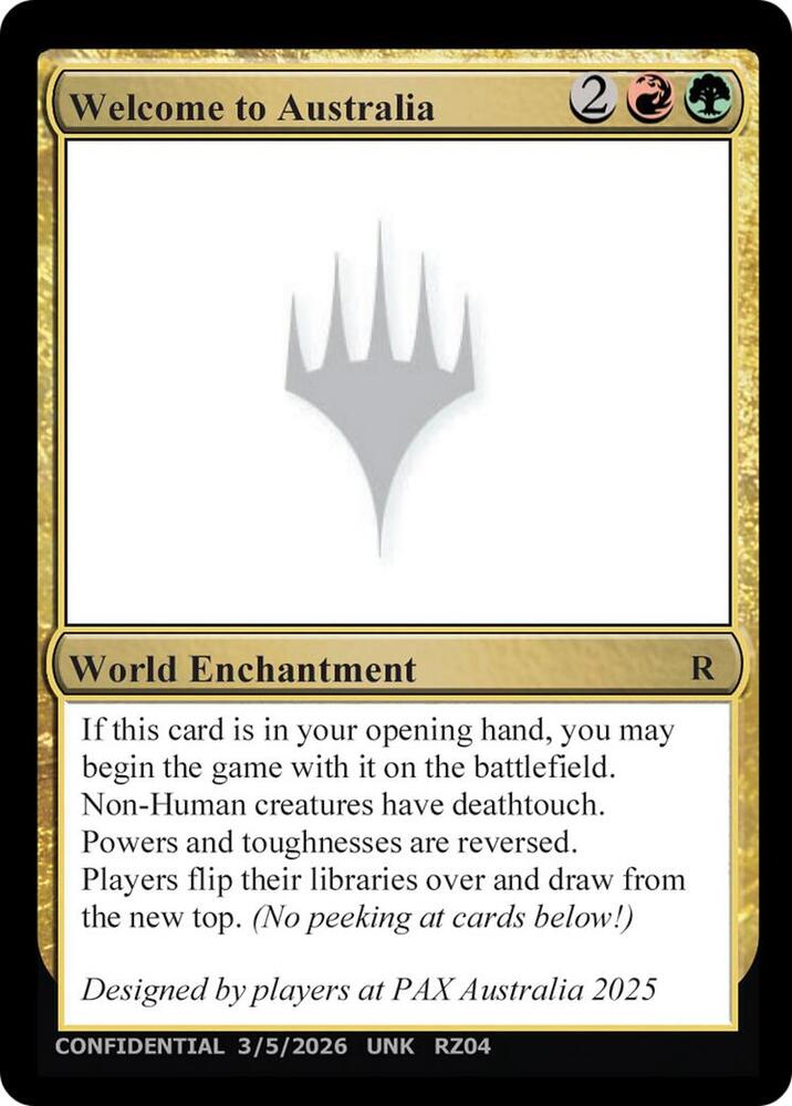 Welcome to Australia card from Un-Known Event Playtest Cards