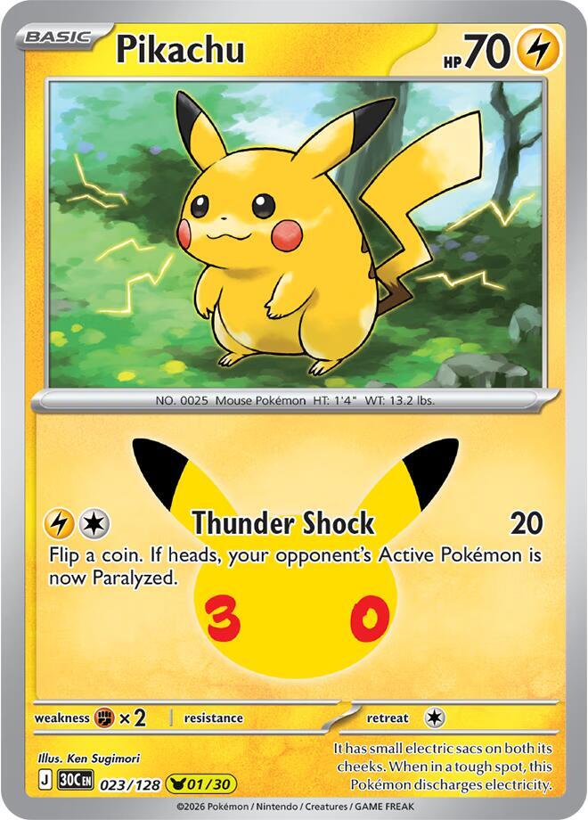Pikachu 023/128 card from ME: 30th Celebration