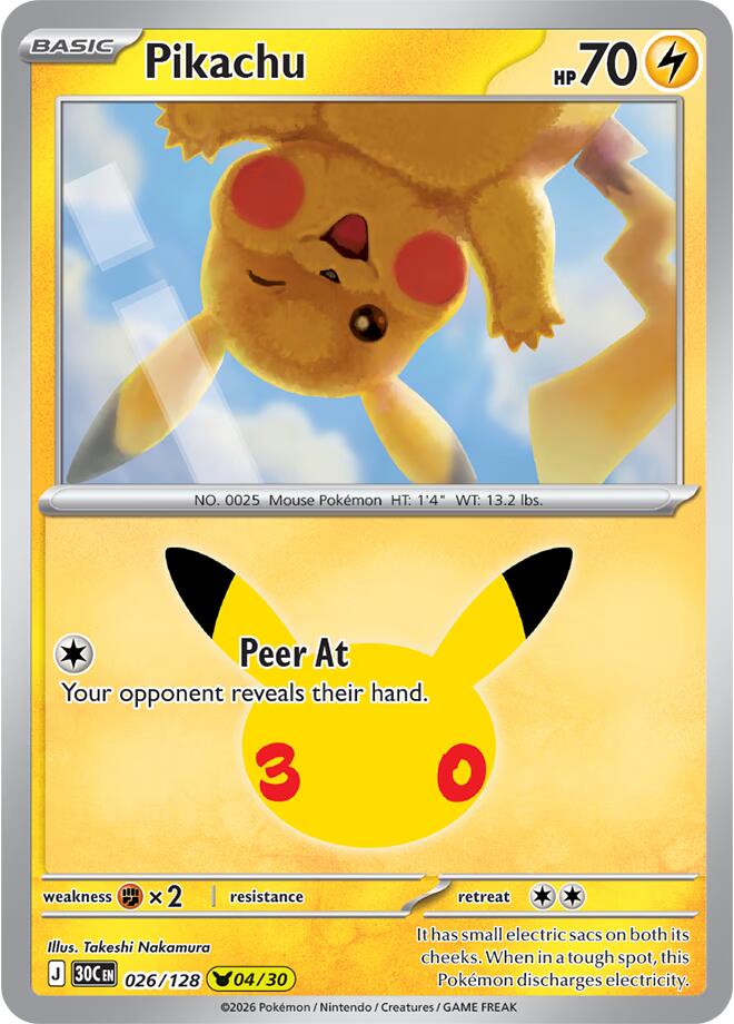 Pikachu 026/128 card from ME: 30th Celebration