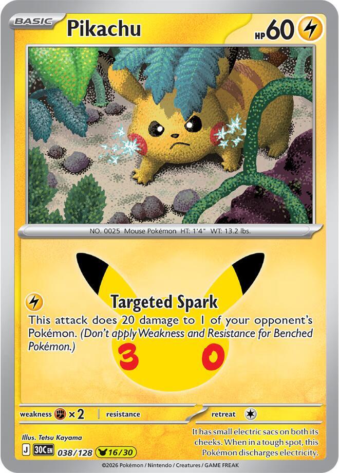 Pikachu 038/128 card from ME: 30th Celebration