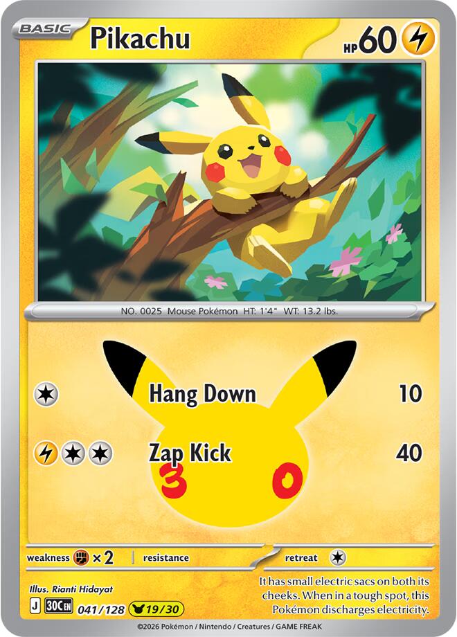 Pikachu 041/128 card from ME: 30th Celebration
