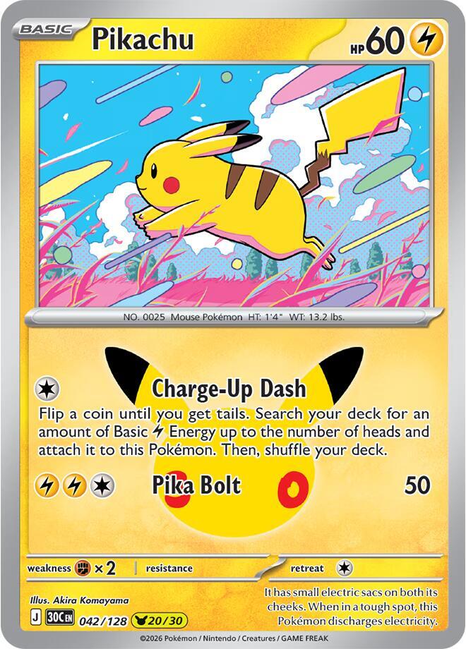 Pikachu 042/128 card from ME: 30th Celebration