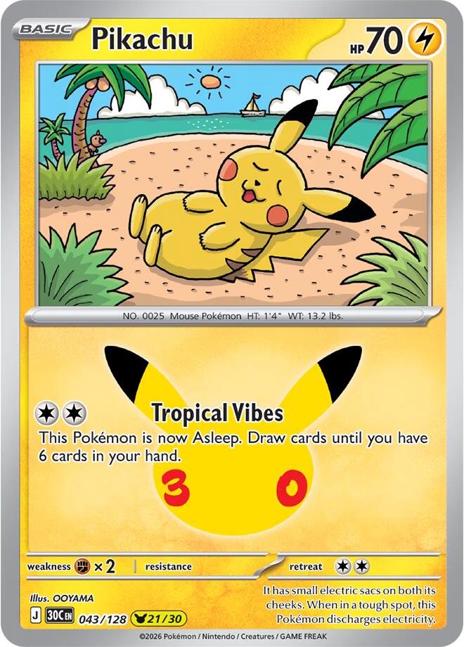 Pikachu 043/128 card from ME: 30th Celebration