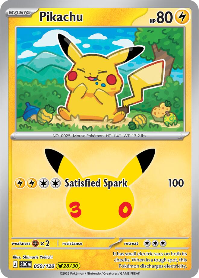 Pikachu 050/128 card from ME: 30th Celebration