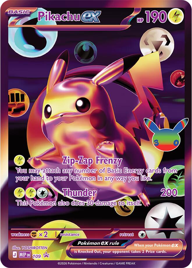 Pikachu ex (30th Celebration) 109 card from ME: Mega Evolution Promo