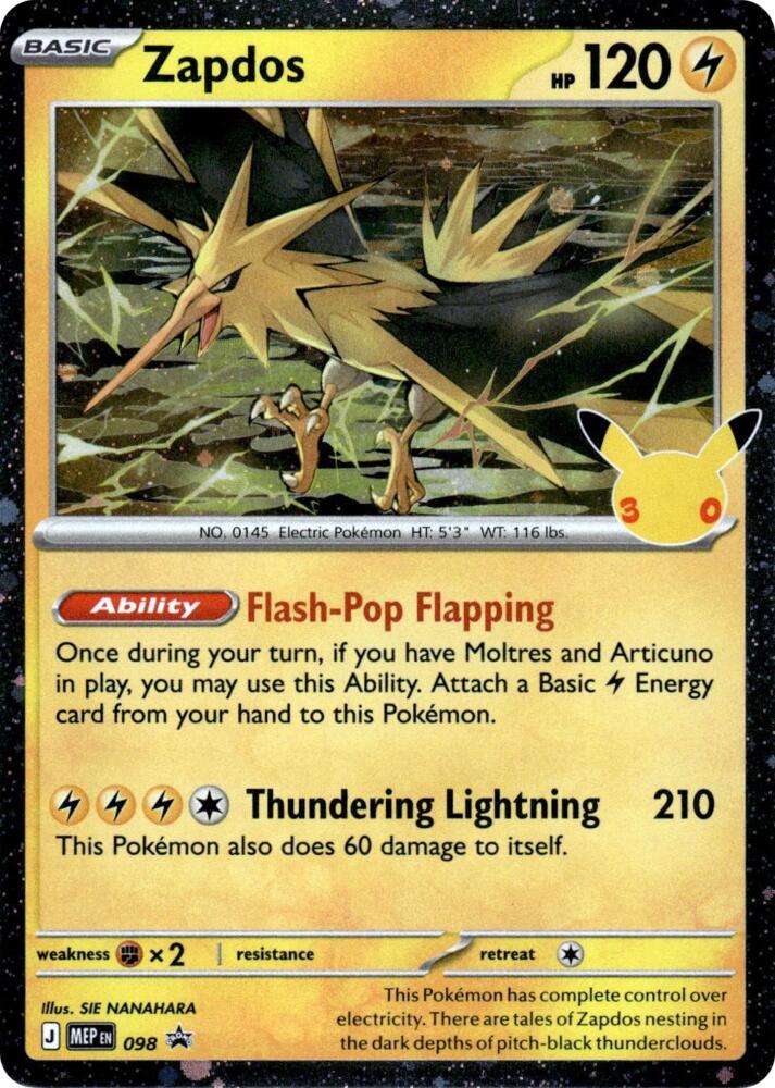 Zapdos (30th Celebration) 098 card from ME: Mega Evolution Promo