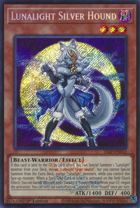 Lunalight Silver Hound (Emblazoned Secret Rare) 26LP-EN012 card from Limited Pack World Championship 2026