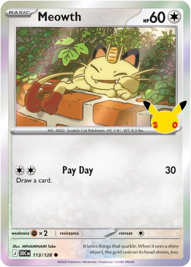 Meowth 113/128 card from ME: 30th Celebration