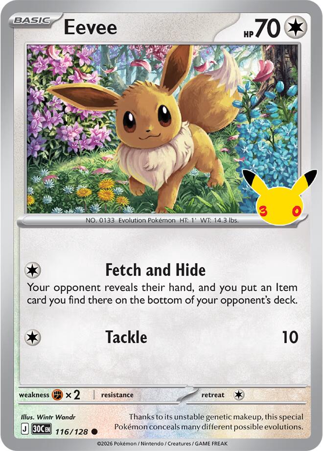 Eevee 116/128 card from ME: 30th Celebration