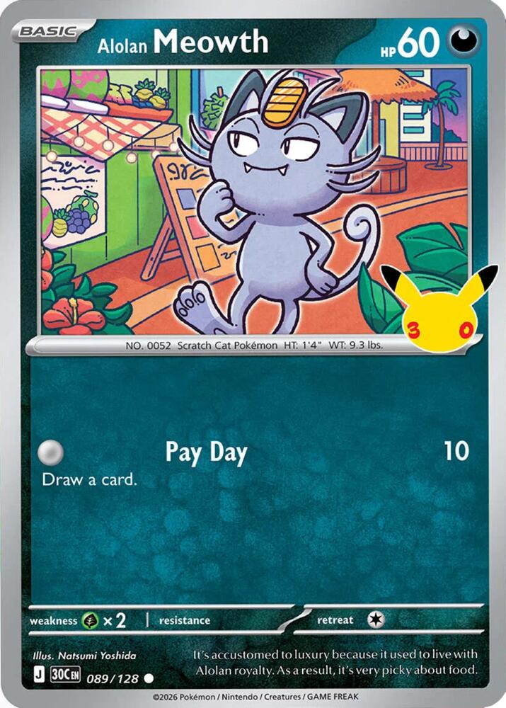 Alolan Meowth 089/128 card from ME: 30th Celebration
