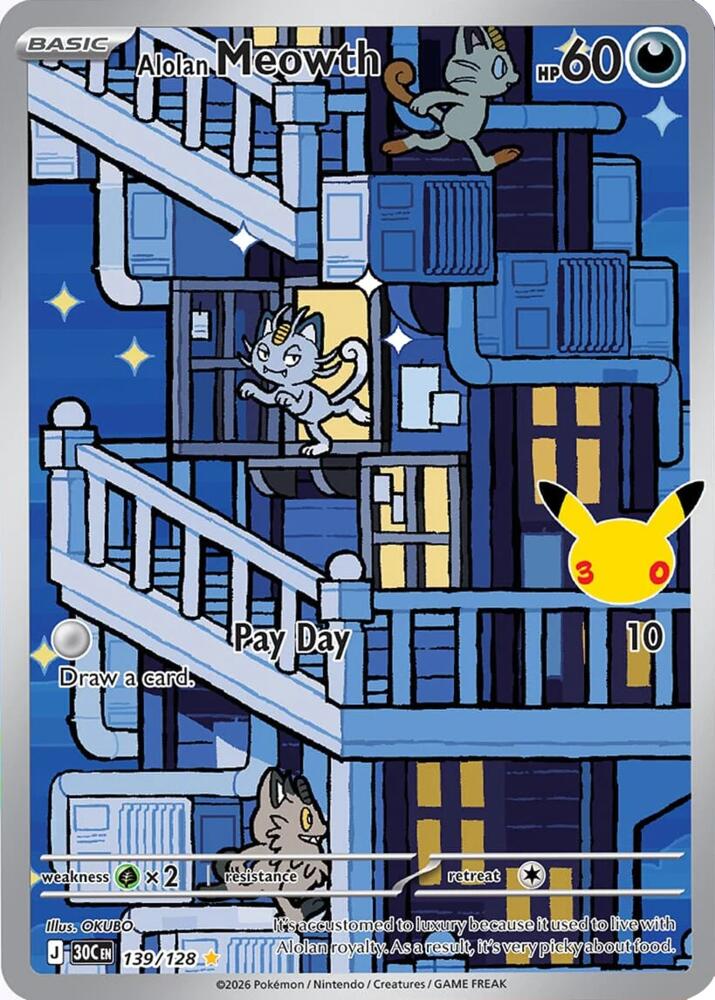 Alolan Meowth 139/128 card from ME: 30th Celebration