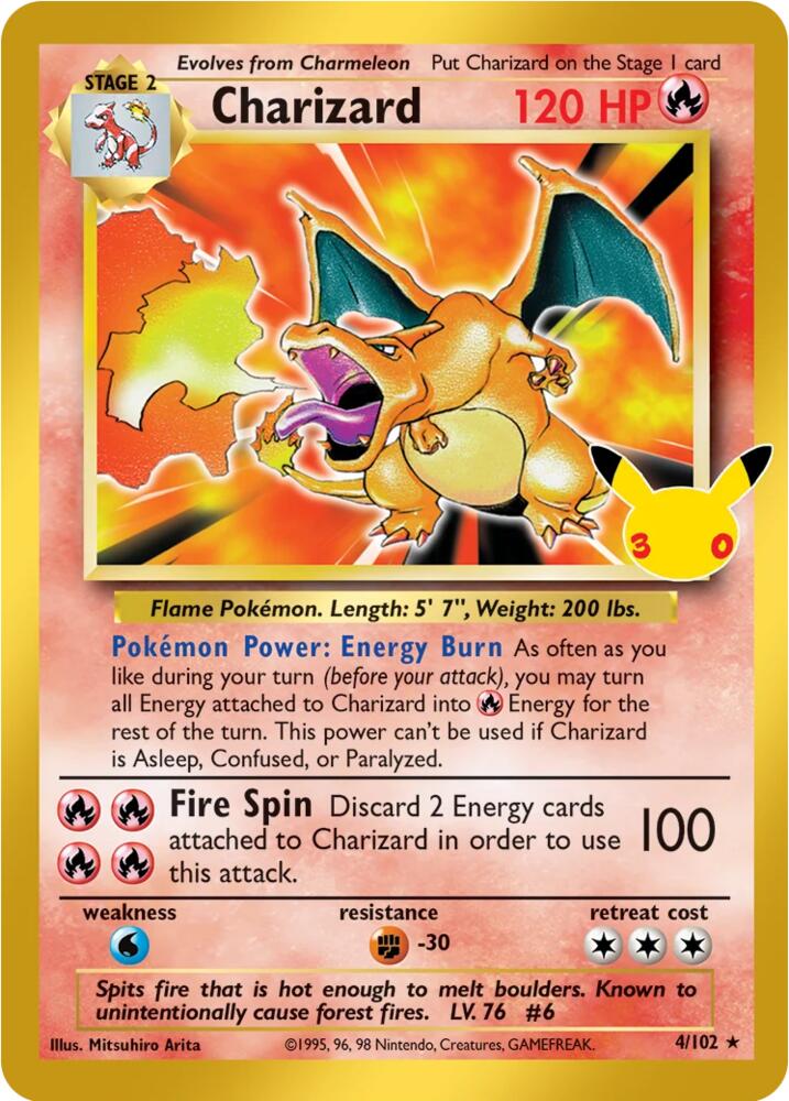 Charizard 4/102 card from ME: 30th Celebration Classic Collection