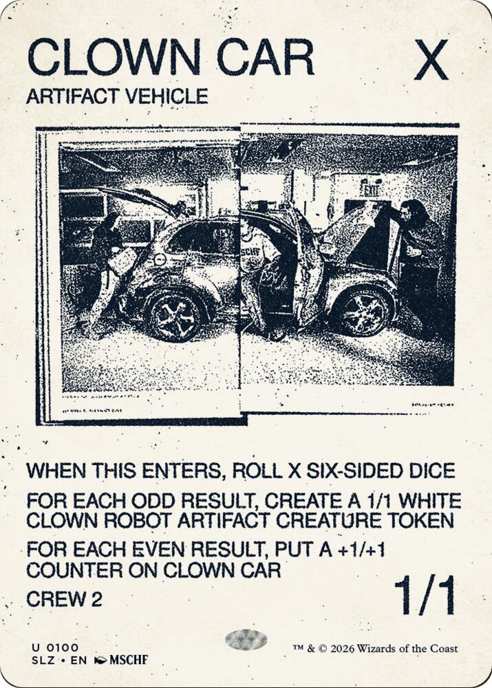 Clown Car 100 card from Secret Lair x MSCHF: The Zeta Set