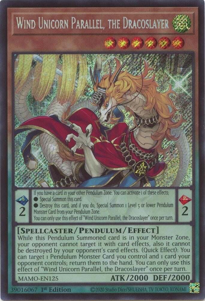 Wind Unicorn Parallel, the Dracoslayer MAMO-EN125 card from Magnificent Monsters