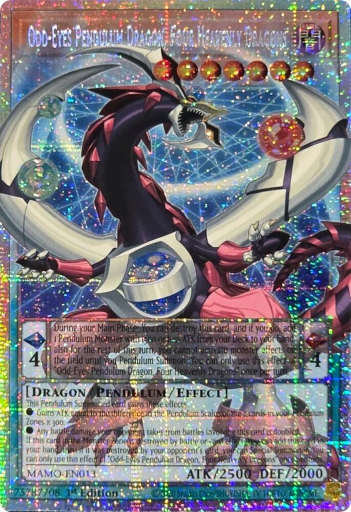 Odd-Eyes Pendulum Dragon, Four Heavenly Dragons (Starlight Rare) (Extended Art) MAMO-EN013 card from Magnificent Monsters