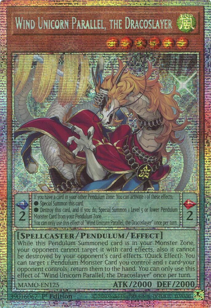 Wind Unicorn Parallel, the Dracoslayer (Starlight Rare) MAMO-EN125 card from Magnificent Monsters
