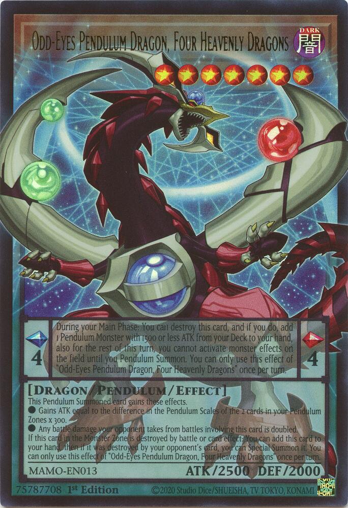 Odd-Eyes Pendulum Dragon, Four Heavenly Dragons (Extended Art) MAMO-EN013 card from Magnificent Monsters