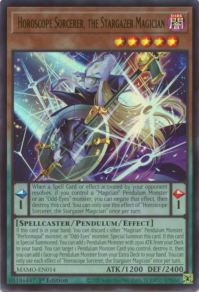 Horoscope Sorcerer, the Stargazer Magician MAMO-EN014 card from Magnificent Monsters