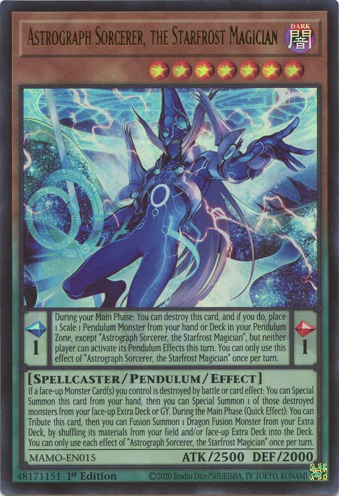 Astrograph Sorcerer, the Starfrost Magician MAMO-EN015 card from Magnificent Monsters