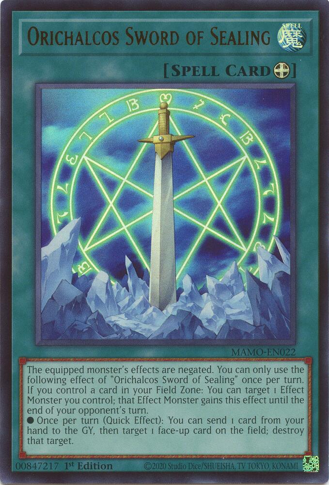 Orichalcos Sword of Sealing MAMO-EN022 card from Magnificent Monsters
