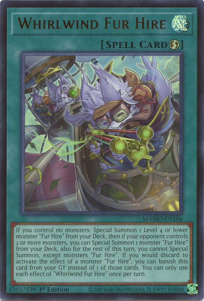 Whirlwind Fur Hire MAMO-EN106 card from Magnificent Monsters