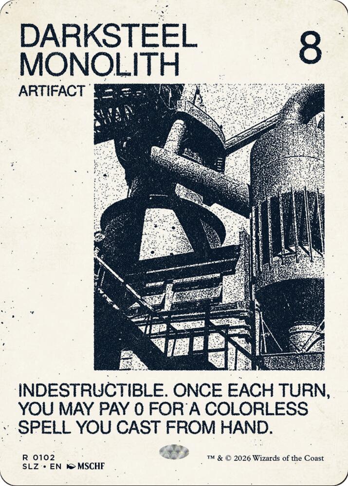 Darksteel Monolith 102 card from Secret Lair x MSCHF: The Zeta Set