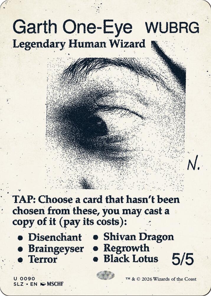 Garth One-Eye 90 card from Secret Lair x MSCHF: The Zeta Set