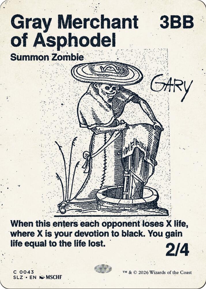 Gray Merchant of Asphodel 43 card from Secret Lair x MSCHF: The Zeta Set