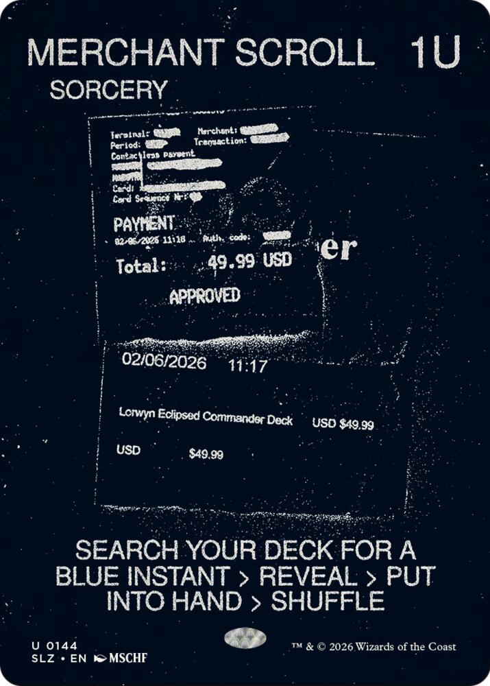 Merchant Scroll 144 card from Secret Lair x MSCHF: The Zeta Set