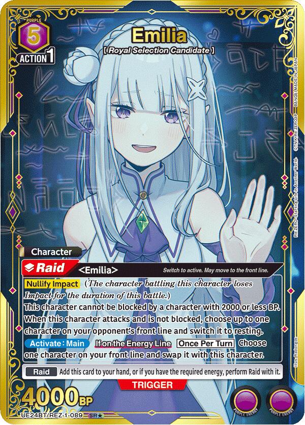 Emilia (SR*) UE24BT/REZ-1-089 card from UE24BT: Re:ZERO -Starting Life in Another World-