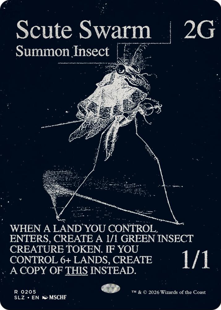 Scute Swarm 205 card from Secret Lair x MSCHF: The Zeta Set