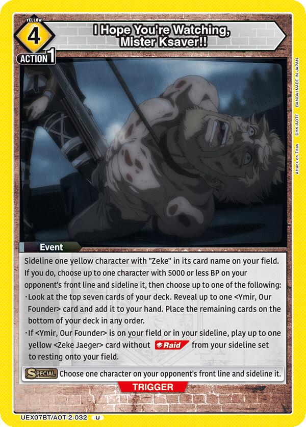 I Hope You're Watching, Mister Ksaver!! UEX07BT/AOT-2-032 card from UEX07BT: Attack on Titan Vol. 2