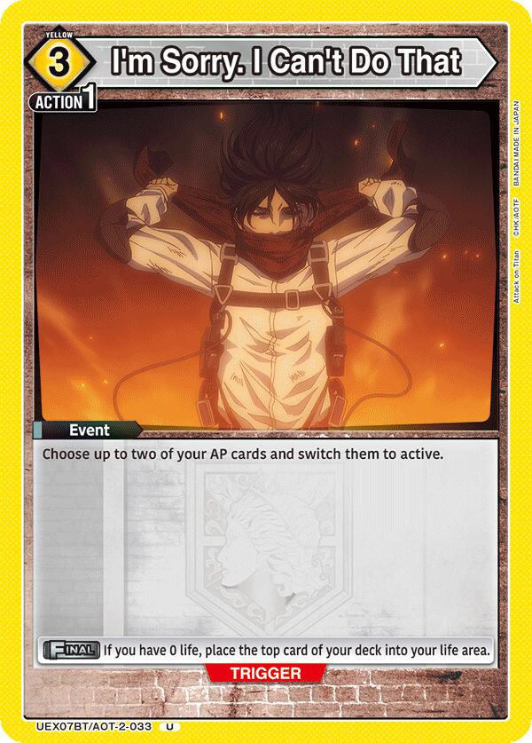 I'm Sorry. I Can't Do That UEX07BT/AOT-2-033 card from UEX07BT: Attack on Titan Vol. 2