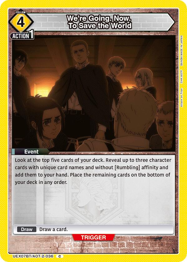 We're Going. Now. To Save the World UEX07BT/AOT-2-036 card from UEX07BT: Attack on Titan Vol. 2