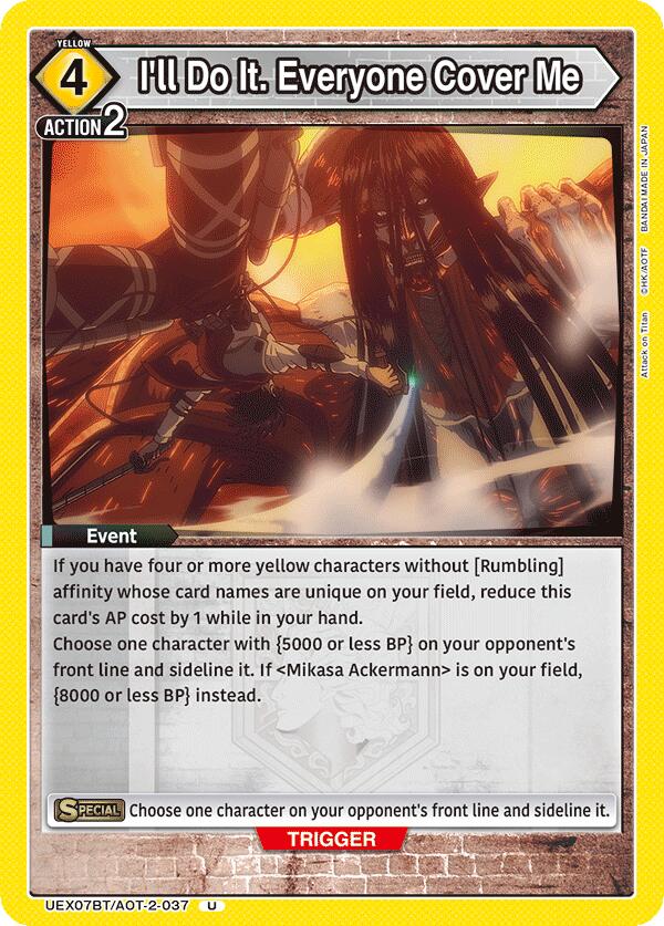 I'll Do It. Everyone Cover Me UEX07BT/AOT-2-037 card from UEX07BT: Attack on Titan Vol. 2