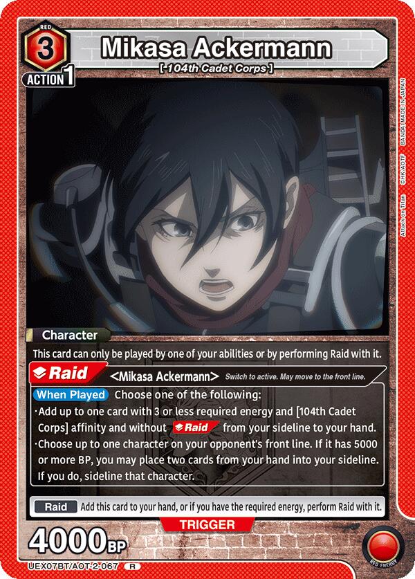 Mikasa Ackermann UEX07BT/AOT-2-067 card from UEX07BT: Attack on Titan Vol. 2