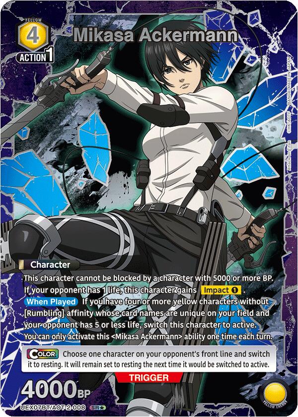 Mikasa Ackermann (Box Topper Silver Foil) UEX07BT/AOT-2-008 card from UEX07BT: Attack on Titan Vol. 2