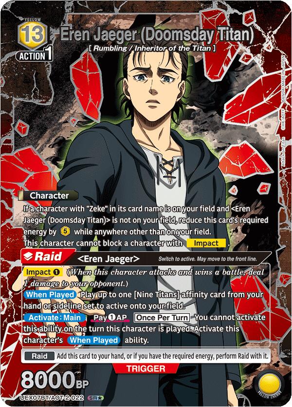 Eren Jaeger (Doomsday Titan) (Box Topper Silver Foil) UEX07BT/AOT-2-022 card from UEX07BT: Attack on Titan Vol. 2