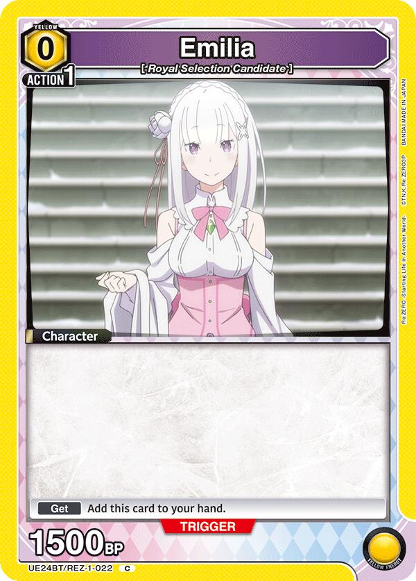 Emilia (Box Topper Foil) UE24BT/REZ-1-022 card from UE24BT: Re:ZERO -Starting Life in Another World-