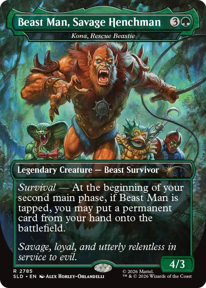 Beast Man, Savage Henchman - Kona, Rescue Beastie 2785 card from Secret Lair Drop Series