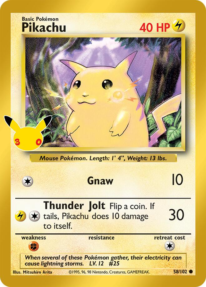 Pikachu 58/102 card from ME: 30th Celebration Classic Collection