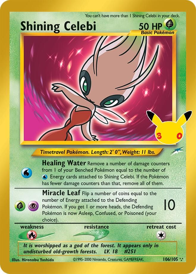 Shining Celebi 106/105 card from ME: 30th Celebration Classic Collection