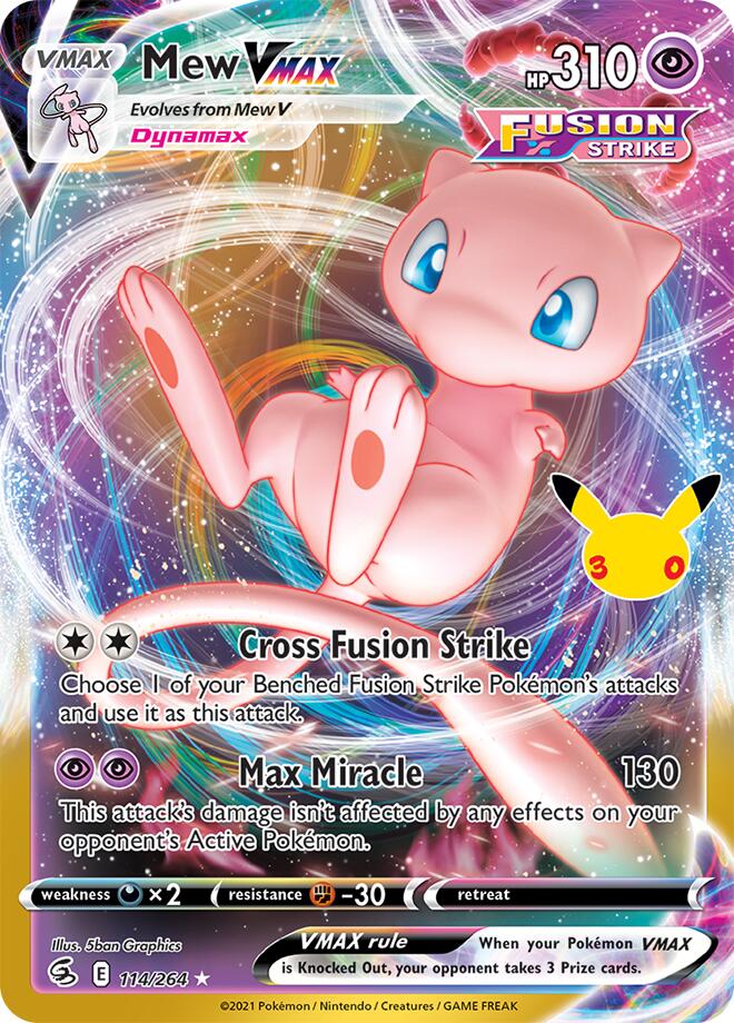 Mew VMAX 114/264 card from ME: 30th Celebration Classic Collection