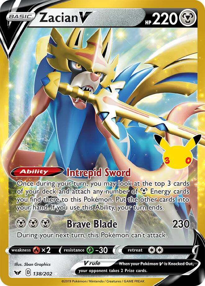 Zacian V 138/202 card from ME: 30th Celebration Classic Collection