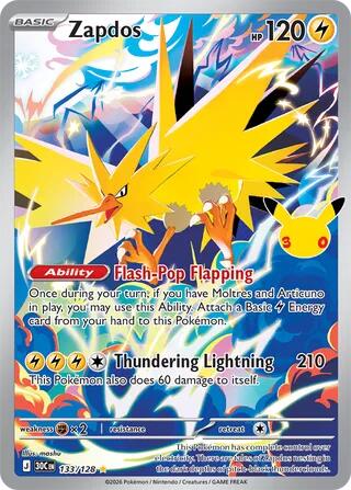 Zapdos 133/128 card from ME: 30th Celebration